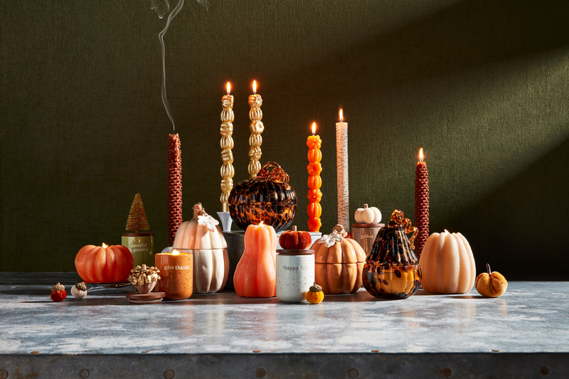 Orange Stacked Pumpkin Taper Candle Set