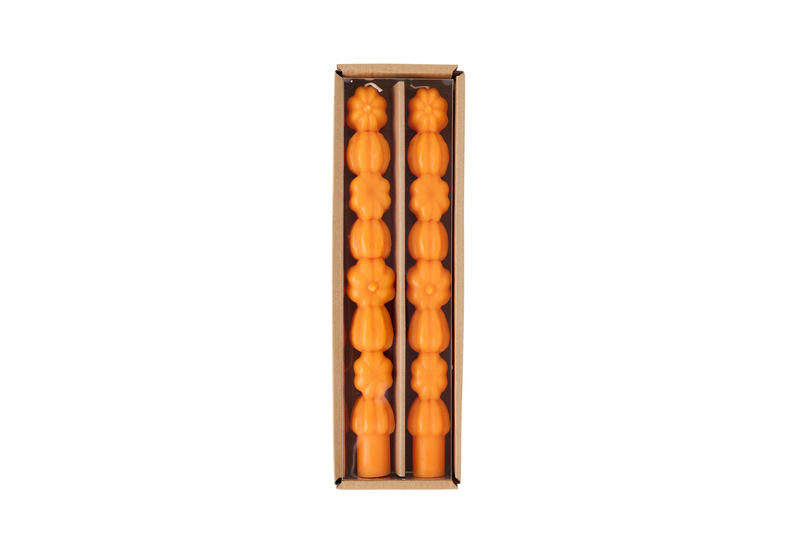 Orange Stacked Pumpkin Taper Candle Set