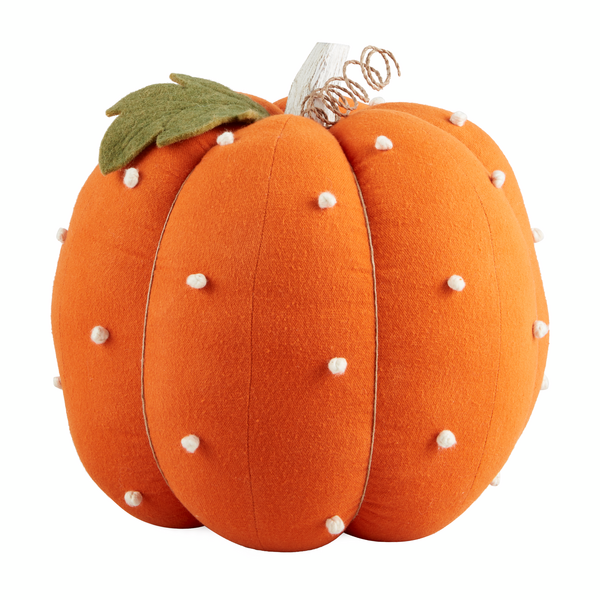 Orange French Knot Dotted Fabric Pumpkin Fall Decoration