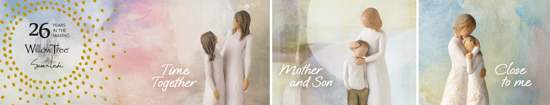 Three images of a woman and child with text overlay on a gradient background