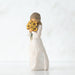 Decorative figurine of a woman holding sunflowers on a white background