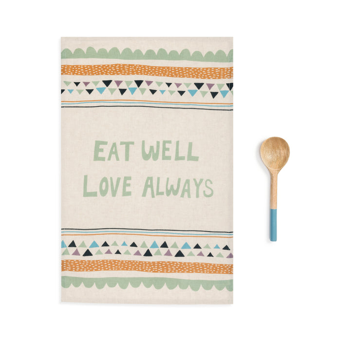 Eat Well Towel & Wooden Spoon Set