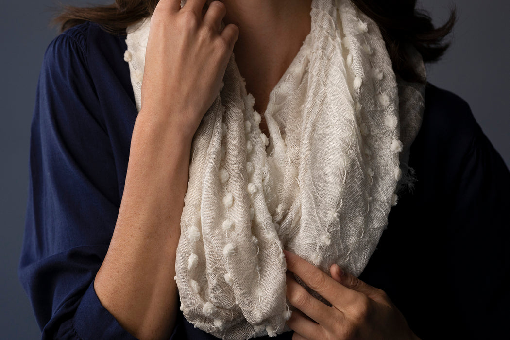 Textured Infinity Scarf in White