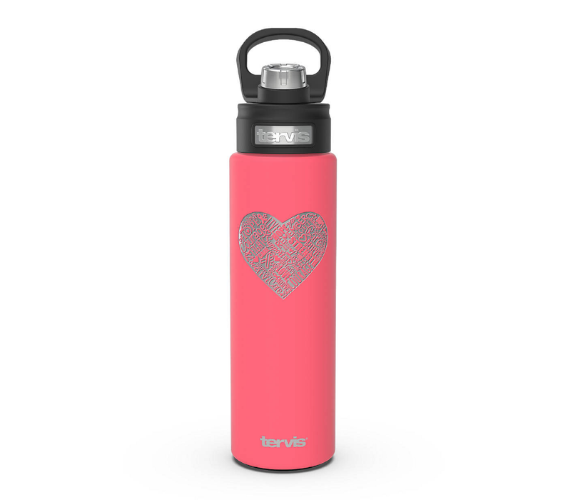 Pink Ribbon Heart Engraved on Berry Blush Tervis Stainless Steel Wide Mouth Water Bottle