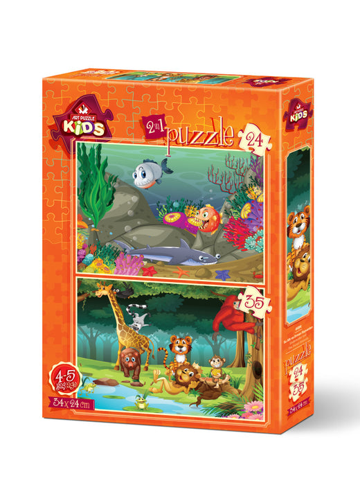 2 in 1 Underwater and Forest Animals Piece Jigsaw Puzzle