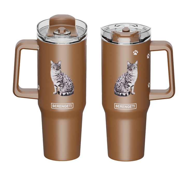 Stainless Cat 40oz Handle Tumbler - Variety of Breeds Available