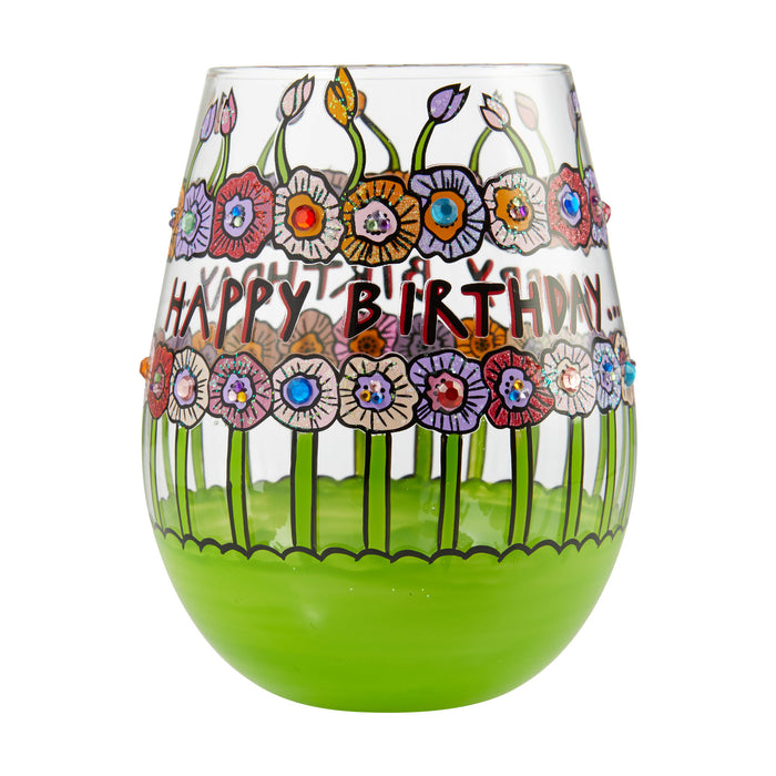 Birthday Flowers Stemless Lolita Wine Glass