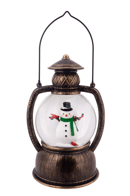 Snowman with Cardinal LED Round Glitter Lantern with Handle