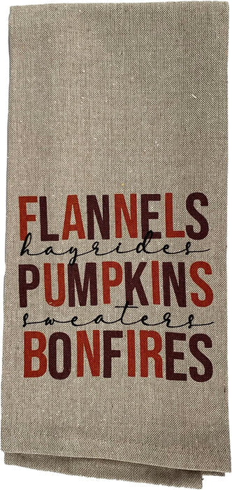 flannels pumpkins bonfires hayrides sweaters tea towel