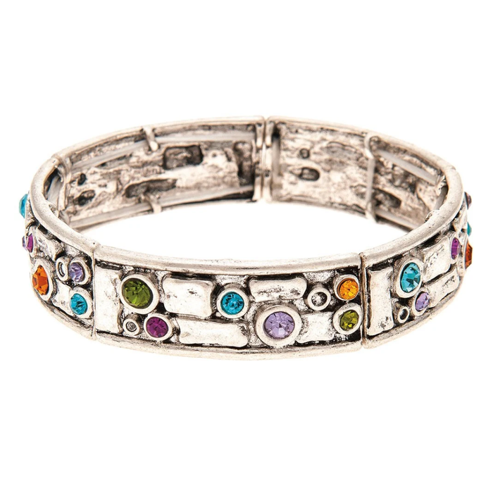 Silver Multi Colored Crystal Mosiac Bracelet
