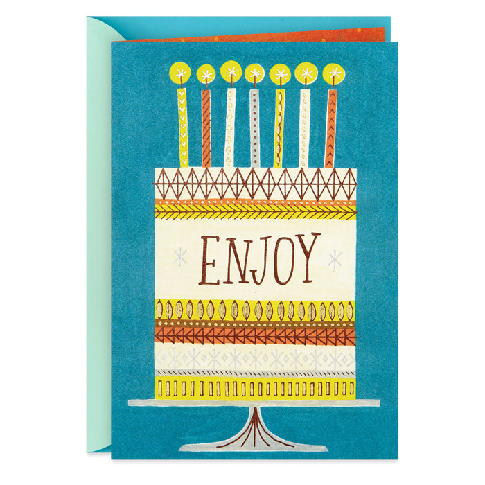 Cake With Candles Enjoy Birthday Card