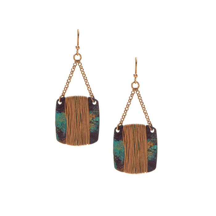Patina Square Gold Wrapped Earrings