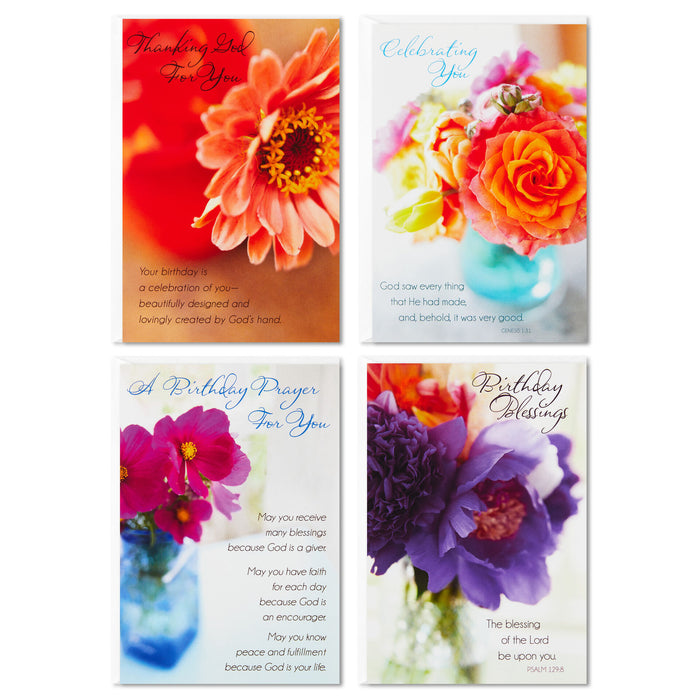 Flower Photos Assorted Religious Birthday Cards, Box of 12