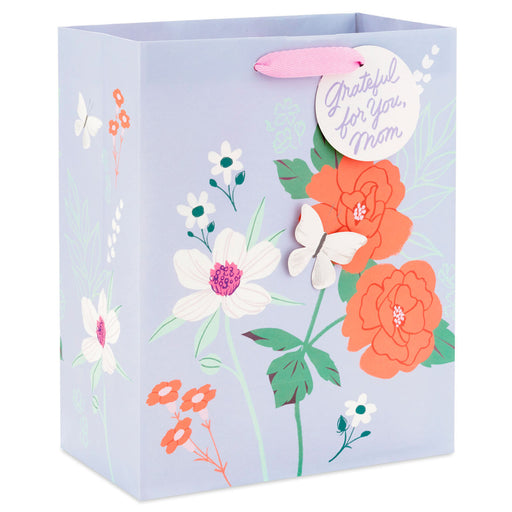 Flowers and Butterfly on Lilac Medium Gift Bag for Mom
