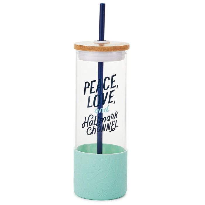 Hallmark Channel Peace & Love Glass Water Bottle With Straw