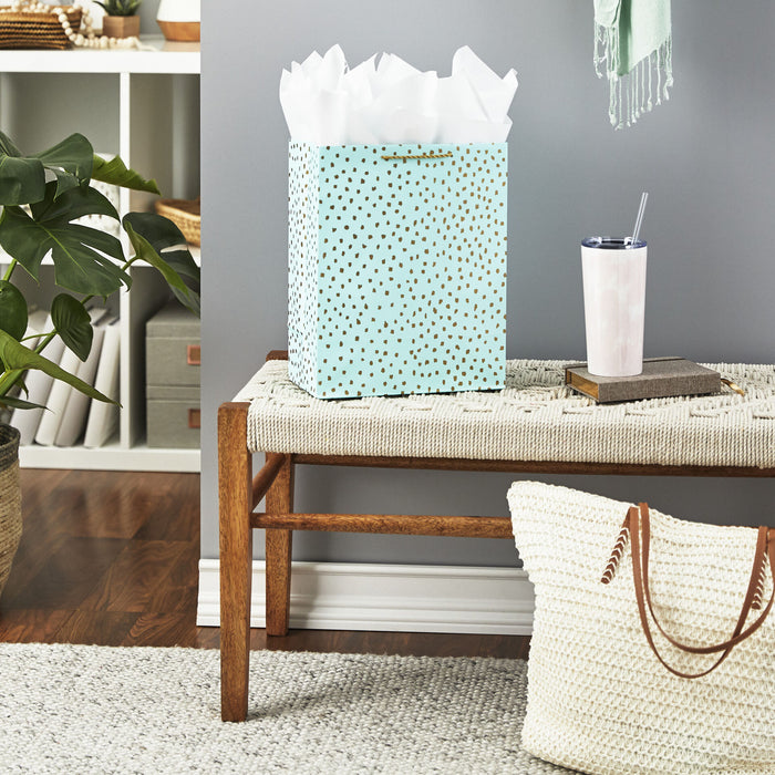 Gold Dots on Mint Gift Bag
