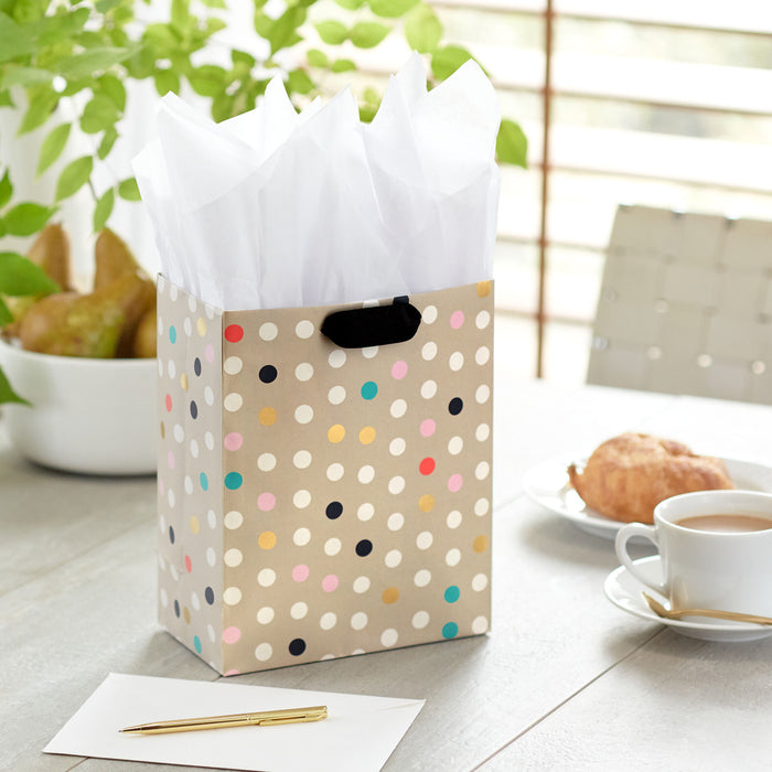 Multicolored Dots on Tan Gift Bag