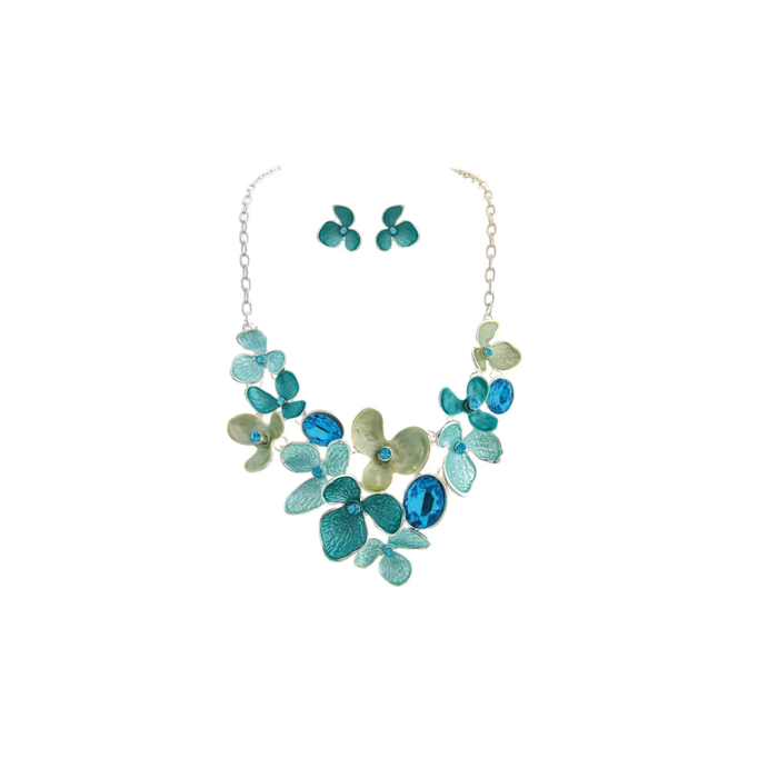 Silver & Blue Bib Necklace & Earrings Set