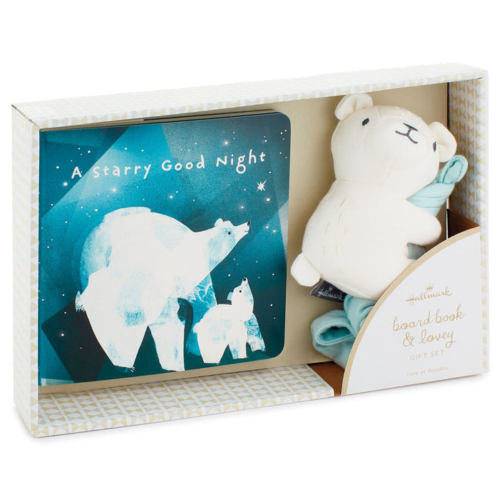 A Starry Good Night Board Book and Polar Bear Lovey Blanket Set
