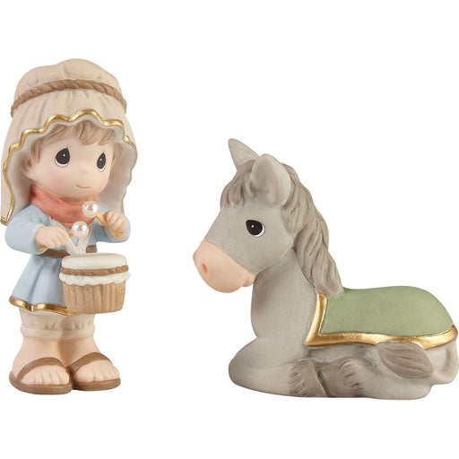 Precious Moments Little Drummer Boy and Donkey Figurines