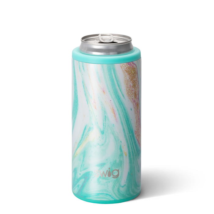 SWIG {SWIRLED PEACE} Rainbow Tie Dye Skinny Insulated Stainless Steel Can  Cooler (12 oz.)