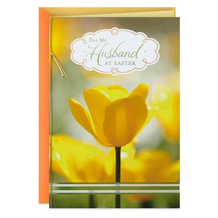 Yellow Tulip Joy and Love Easter Card for Husband