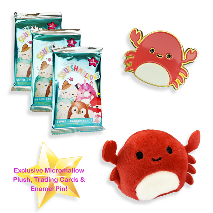 Carlos the Crab Squishmallow Collector's Tin Bundle - Micromallow, Enamel Pin, 3 Packs Trading Cards