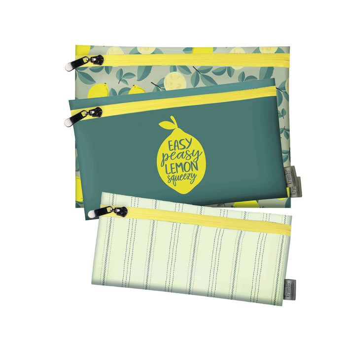 Easy Lemon Farmhouse Fresh Zips Reuseable Storage Bags - 3-Pack