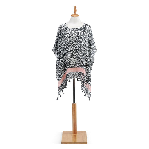 Animal Print Poncho in Blue & Pink